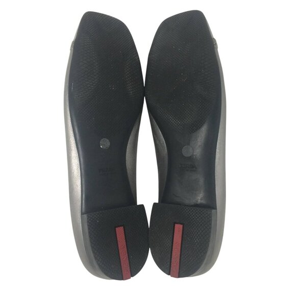 Prada Square Toe Ballet Flats Leather Silver Metallic Women's Size 38.5 US 8 - Picture 9 of 15